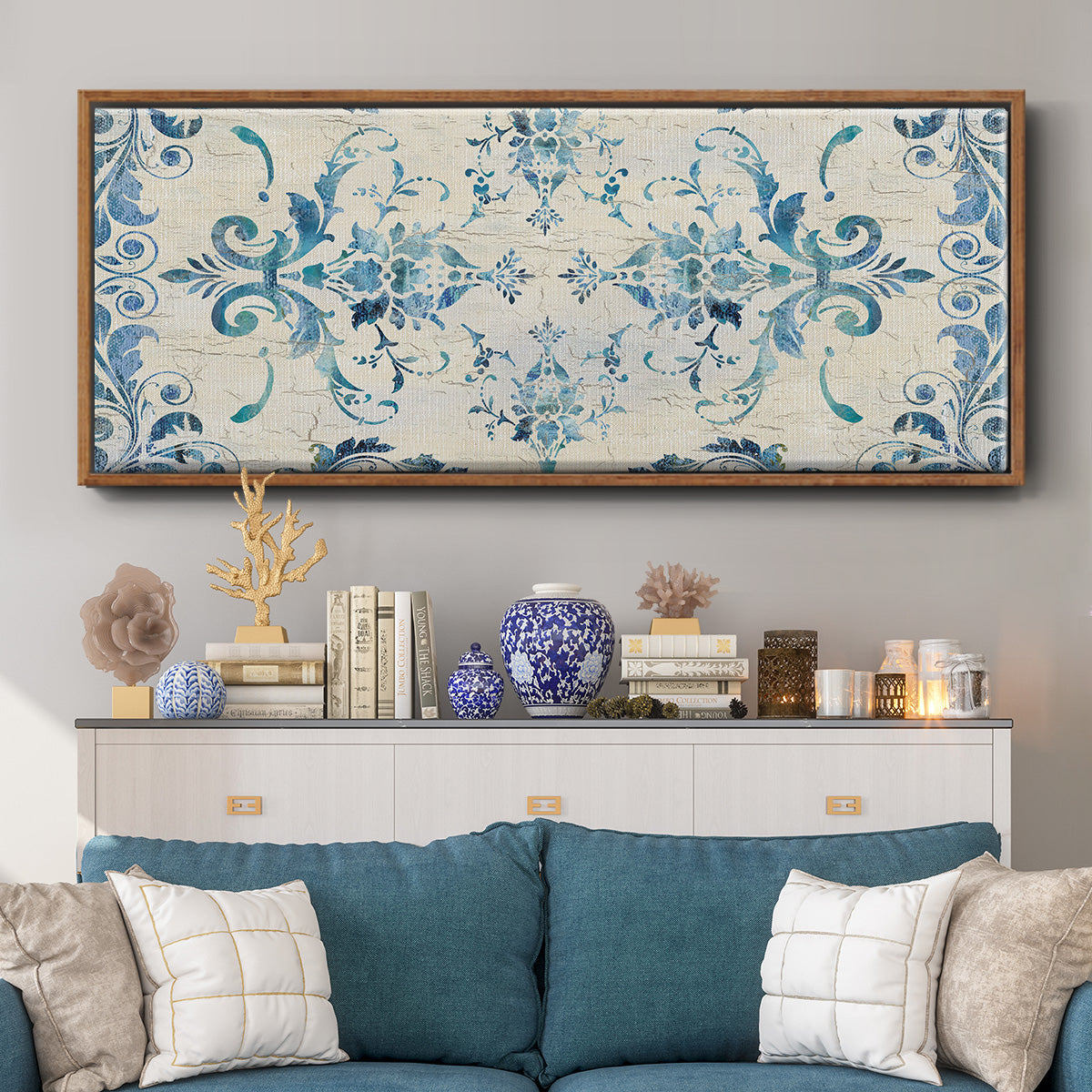 Border Damask - Floater Framed Canvas Print