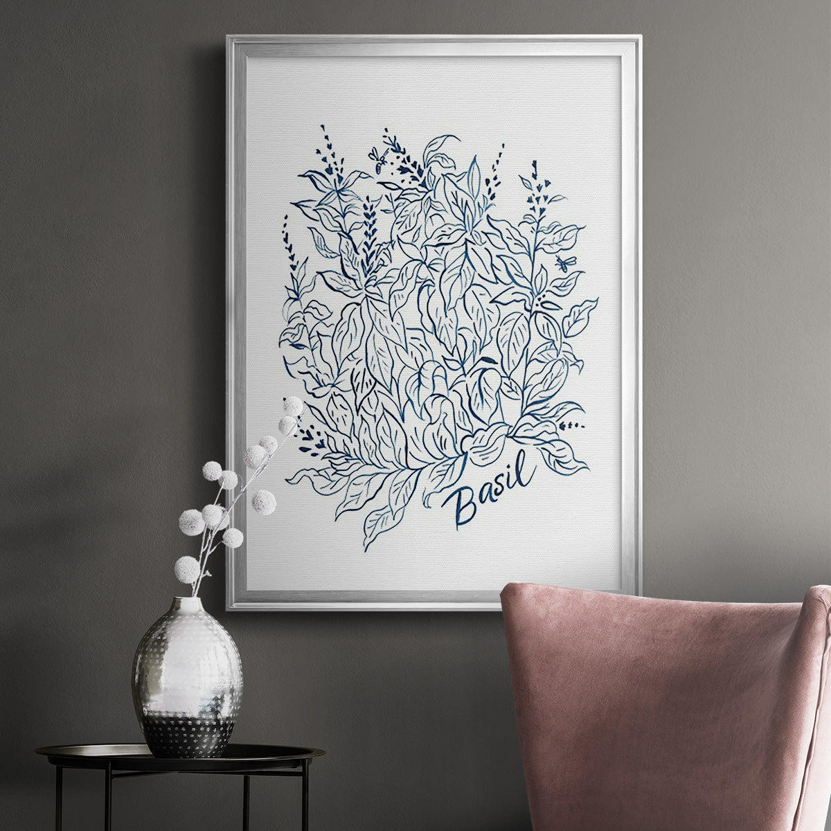 Summer Herb Garden Sketches I - Modern Framed Canvas Print