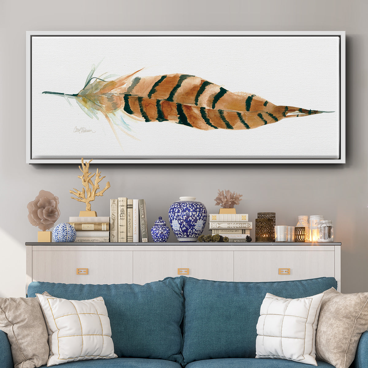Tail Feather I - Floater Framed Canvas Print