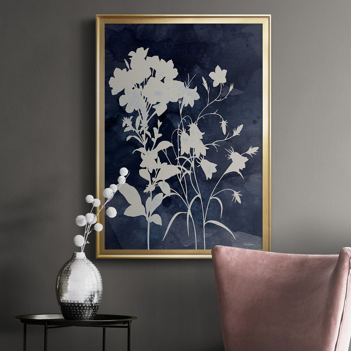 Indigo Botanical II Revisited - Modern Framed Canvas Print