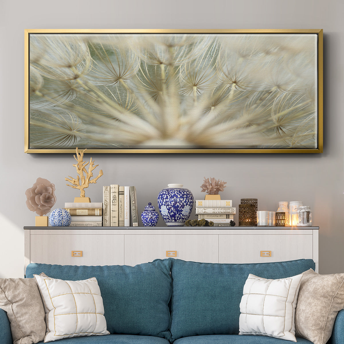 Macro Dandelion IV - Floater Framed Canvas Print
