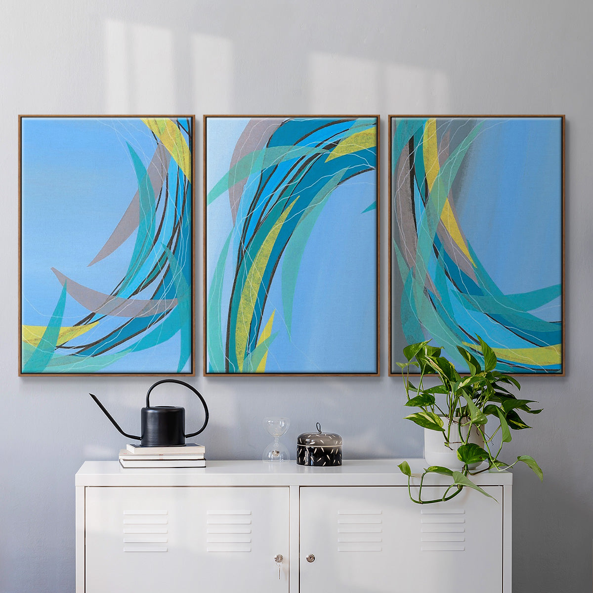 Circulating Flow I - Framed Premium Gallery Wrapped Canvas L Frame 3 Piece Set - Ready to Hang