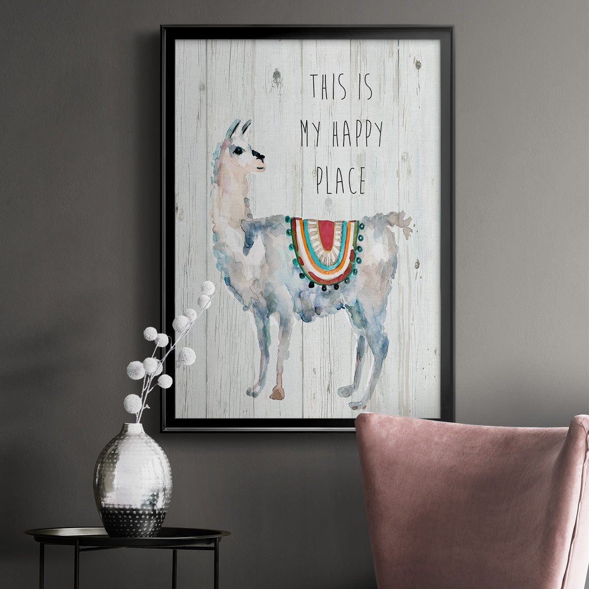 Llama Happy Place - Modern Framed Canvas Print