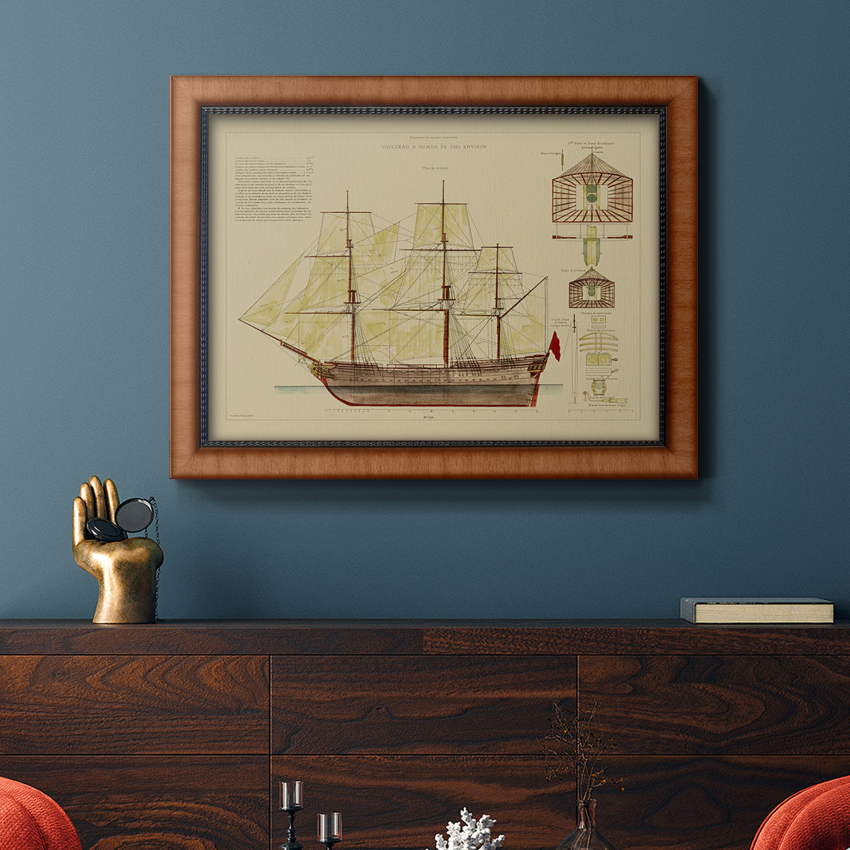 Antique Ship Plan VIII Premium Framed Canvas- Ready to Hang