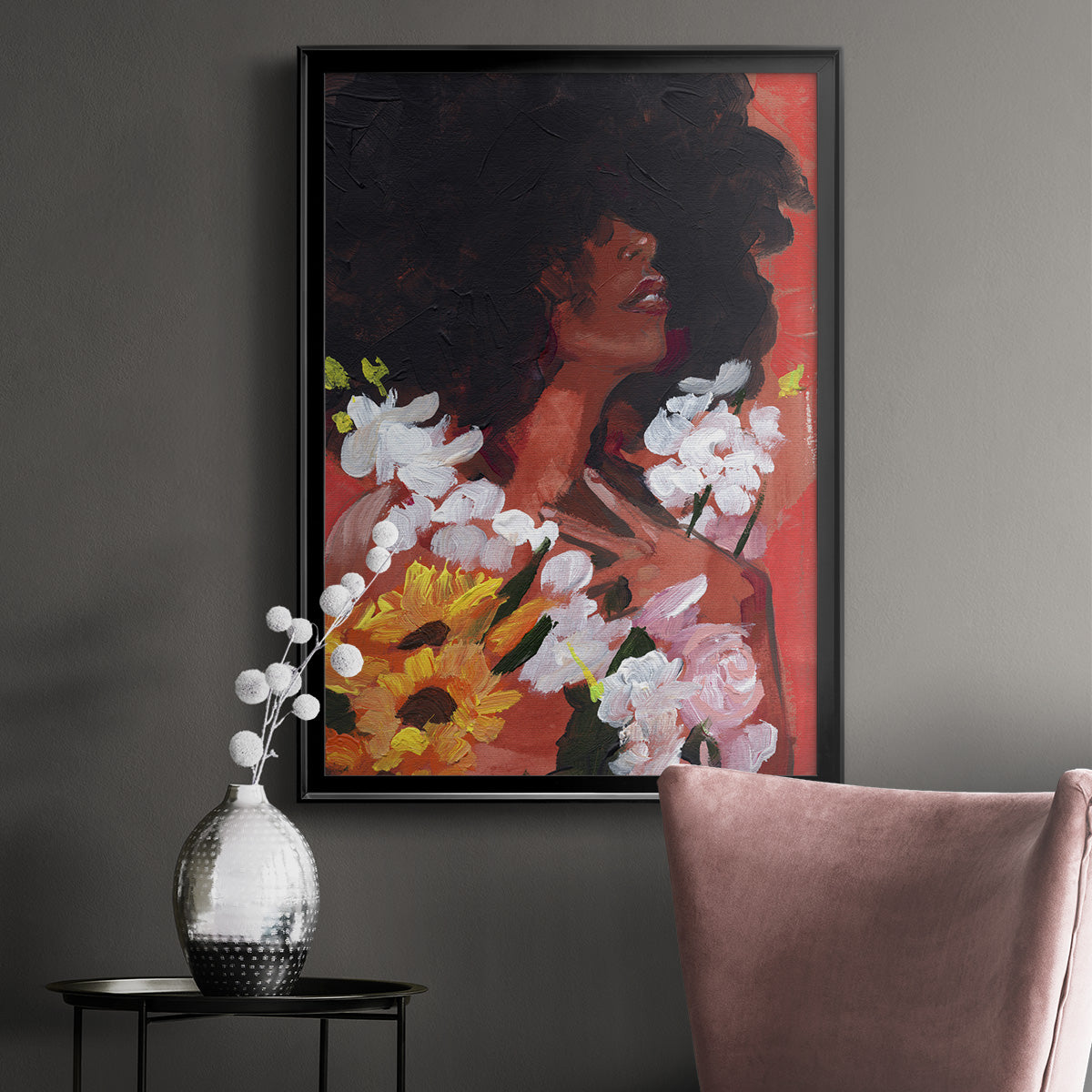 Through the Flowers II - Modern Framed Canvas Print