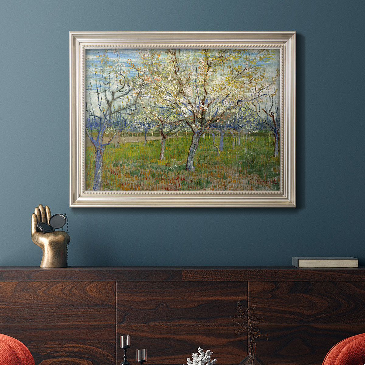 Orchard With Blossoming Apricot Trees - Ornate Framed Canvas Print