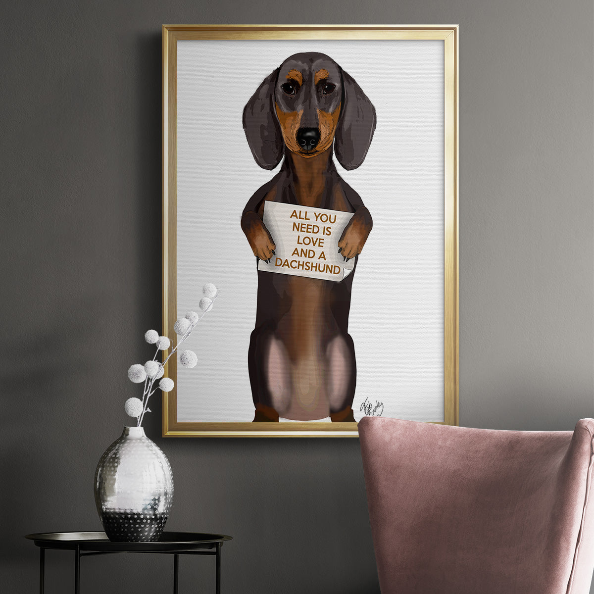 Love and Dachshund - Modern Framed Canvas Print