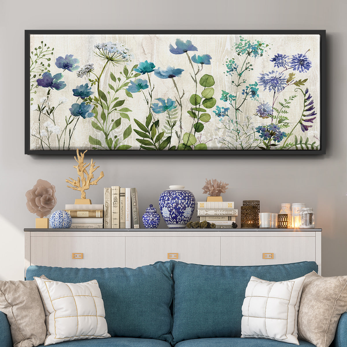 Blue Meadow - Floater Framed Canvas Print