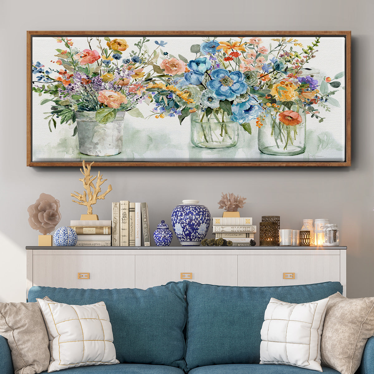 Flower Market Display - Floater Framed Canvas Print
