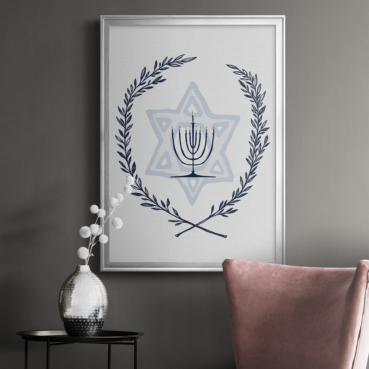 Happy Hanukkah I - Modern Framed Canvas Print