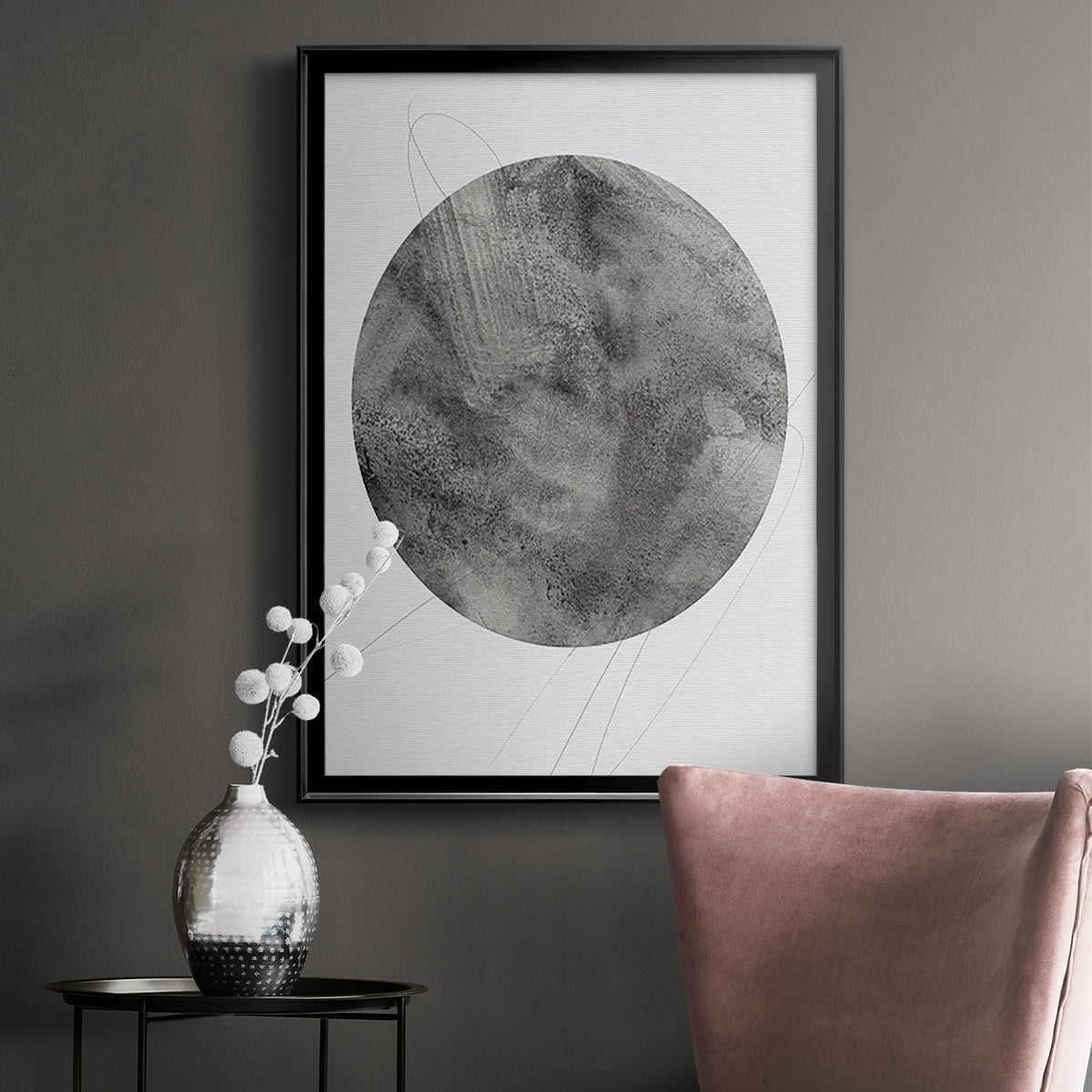 Graphite Moon II - Modern Framed Canvas Print