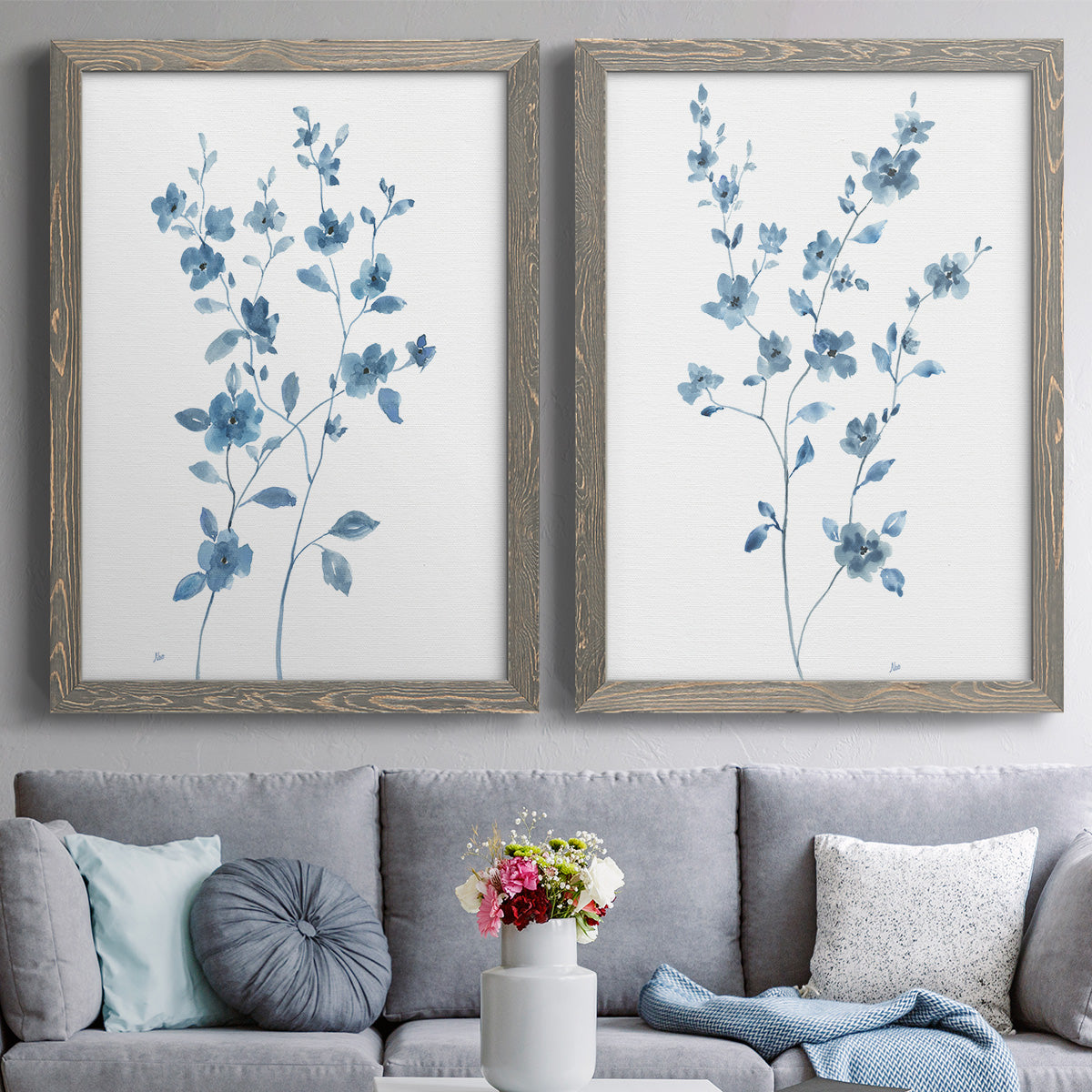 Blue Blossom I - Premium Framed Canvas 2 Piece Set - Ready to Hang