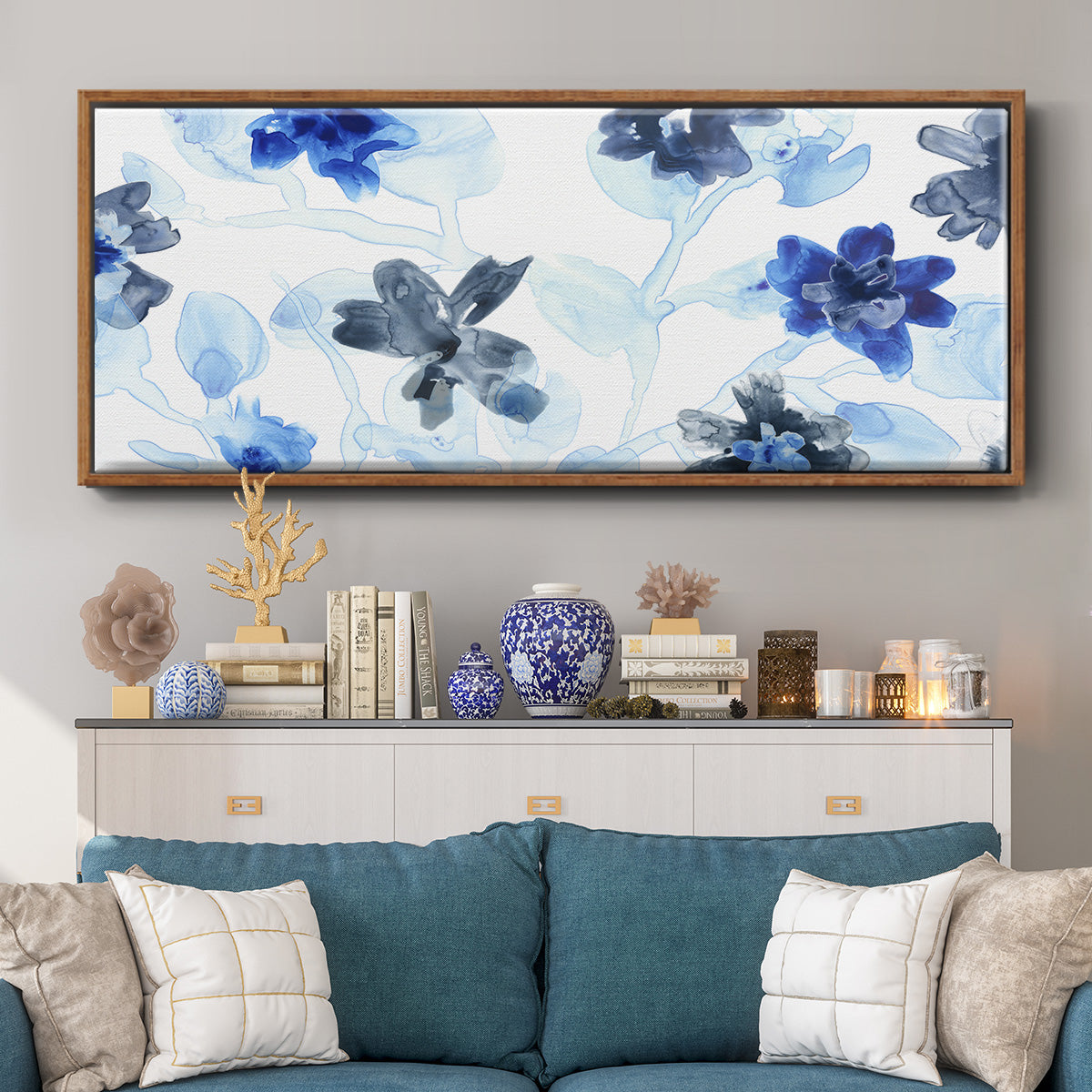 Blue Gossamer Garden V - Floater Framed Canvas Print