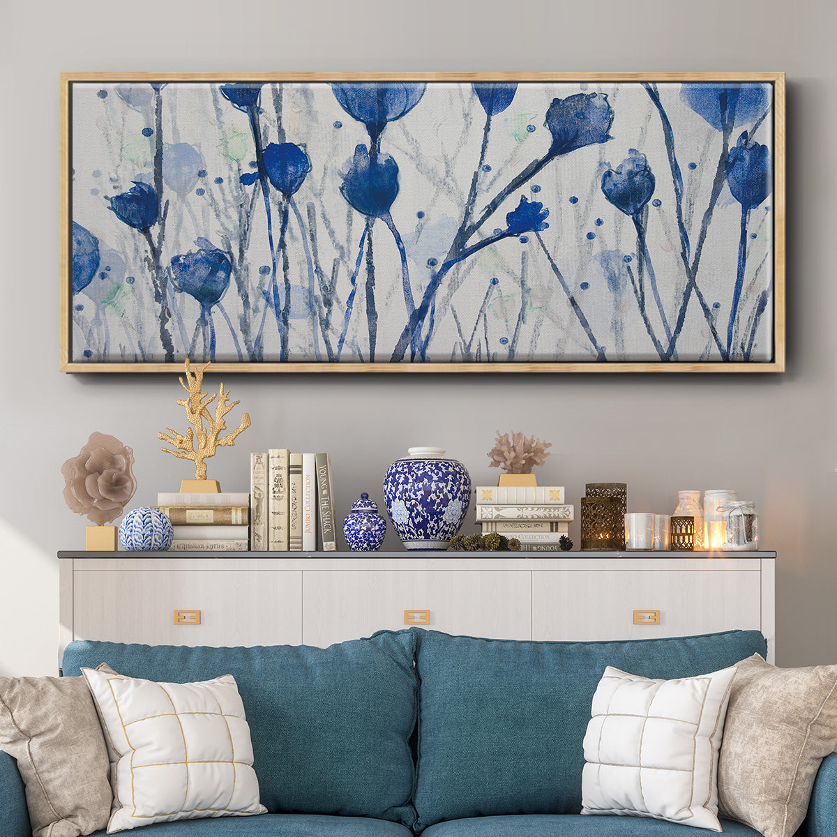Blue Day Garden - Floater Framed Canvas Print