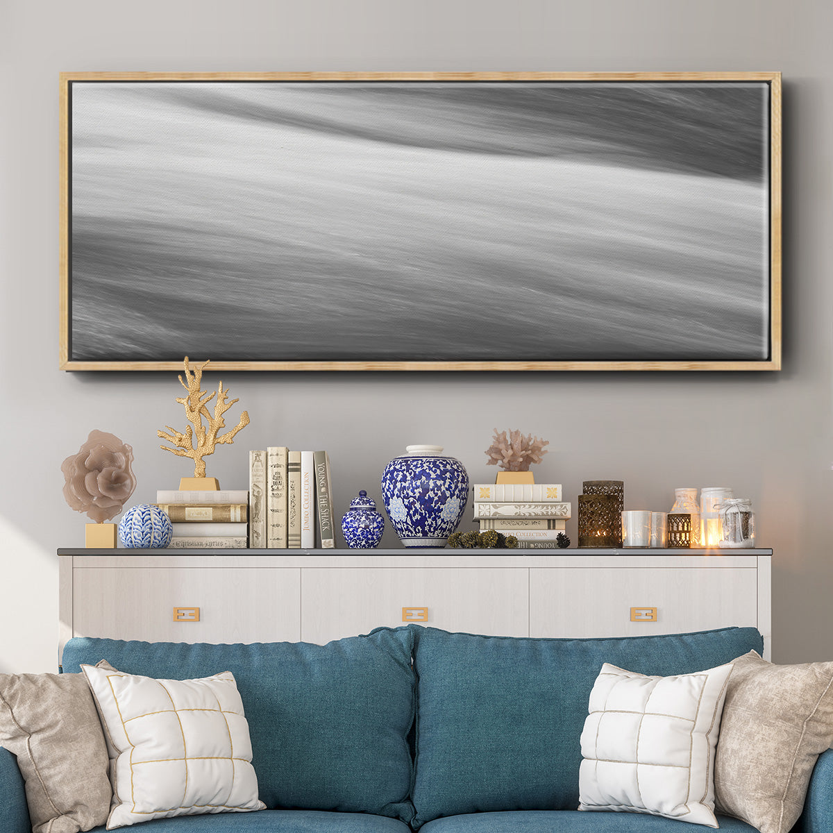 Black & White Water Panel VI - Floater Framed Canvas Print