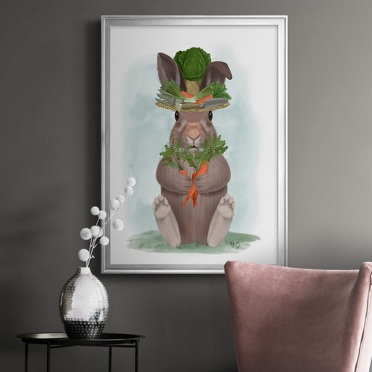 Rabbit Carrot Hat - Modern Framed Canvas Print