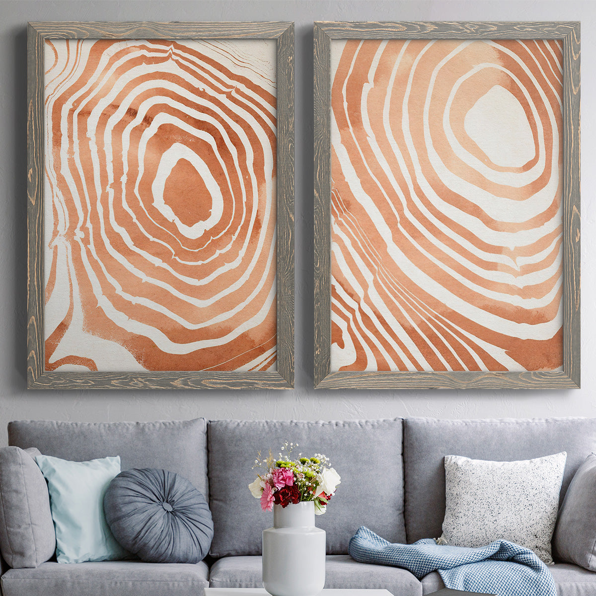 Wood Grain Suminagashi III - Premium Framed Canvas 2 Piece Set - Ready to Hang