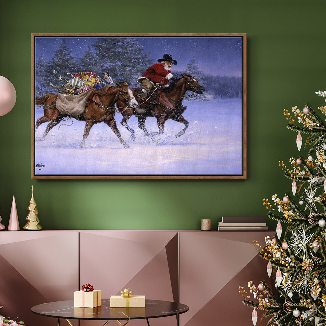 Christmas Rush - Framed Gallery Wrapped Canvas in Floating Frame