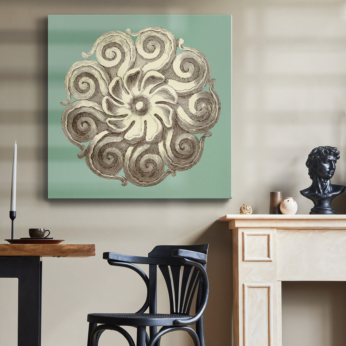 CKd Celadon&Mocha Rosette I (NC) - Canvas Art Print