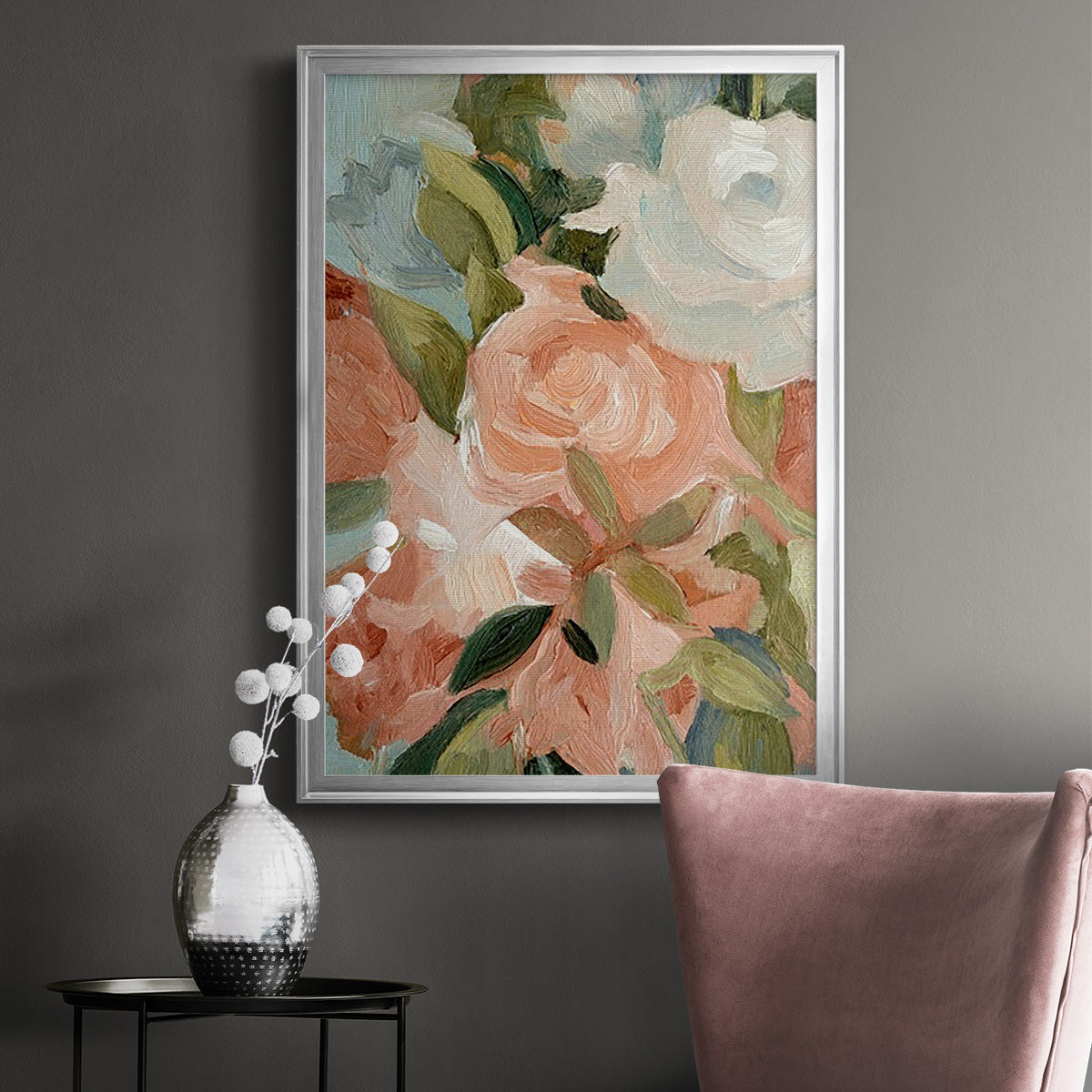 Bouquet Scatter III - Modern Framed Canvas Print