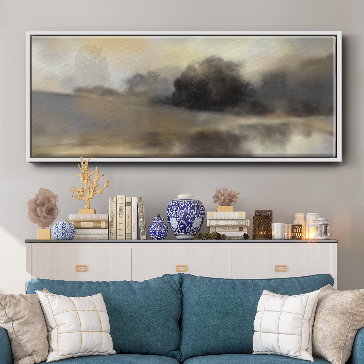 Misty Pond - Floater Framed Canvas Print