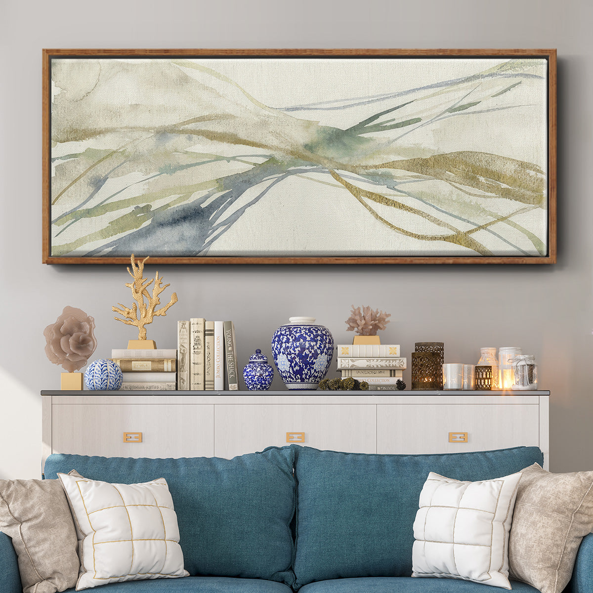 Watercolor Waves I - Floater Framed Canvas Print