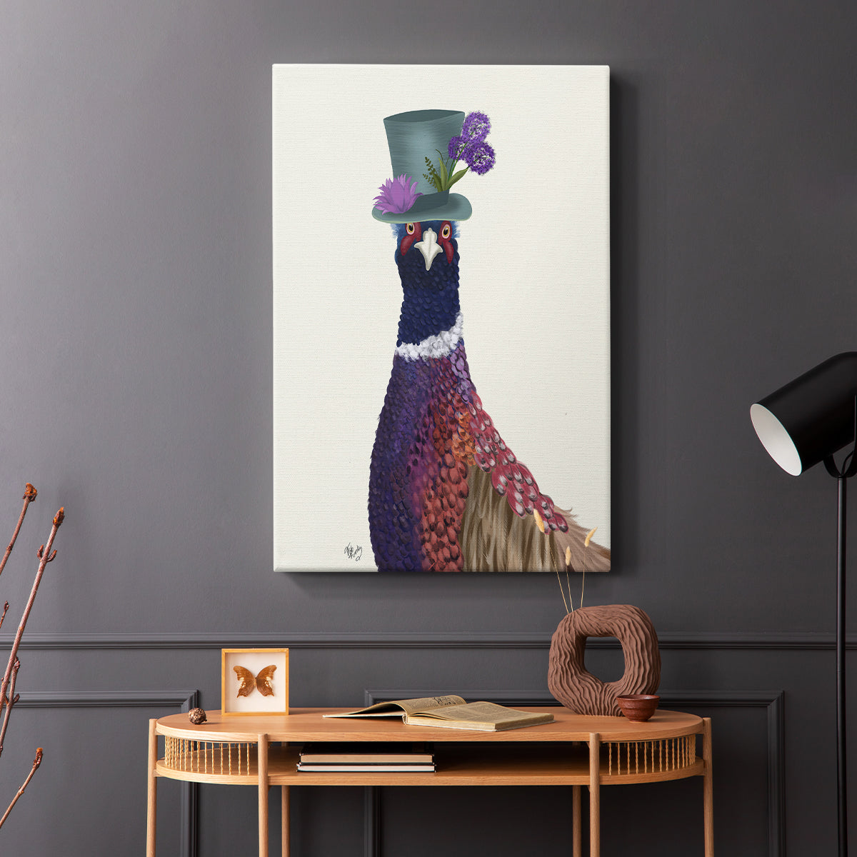 Pheasant in Blue Hat - Canvas Art Print