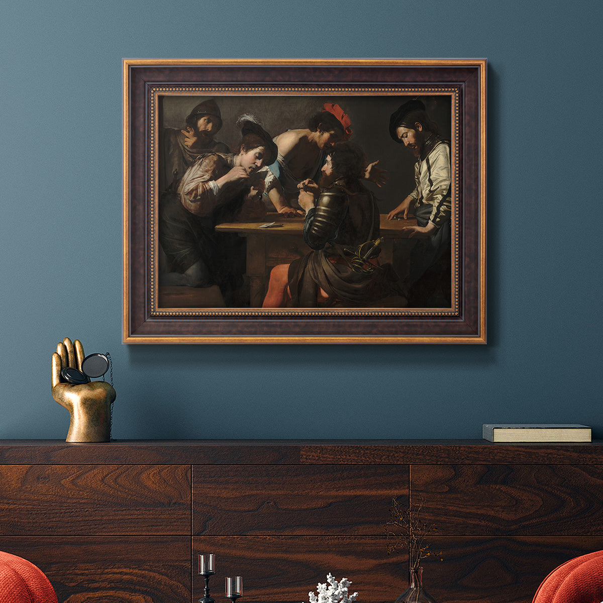 Soldiers Playing Cards and Dice (The Cheats) - Ornate Framed Canvas Print