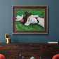 Impressionist outdoor portrait of two girls by John Singer Sargent in an ornate bronzed mahogany wood frame displayed in a dark-toned interior setting.