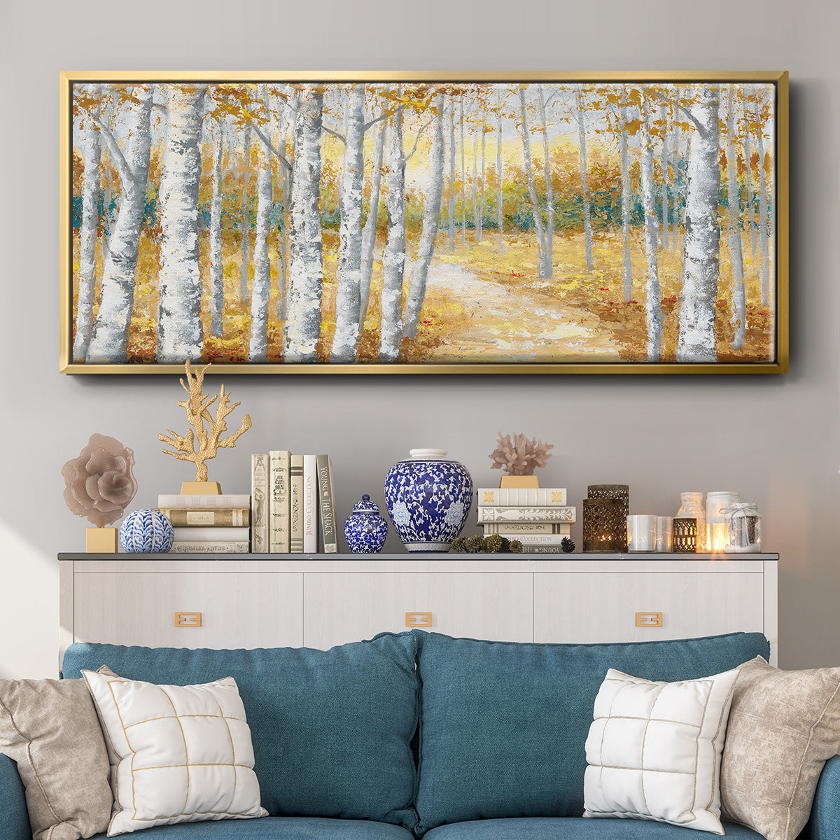 Birch Path I - Floater Framed Canvas Print