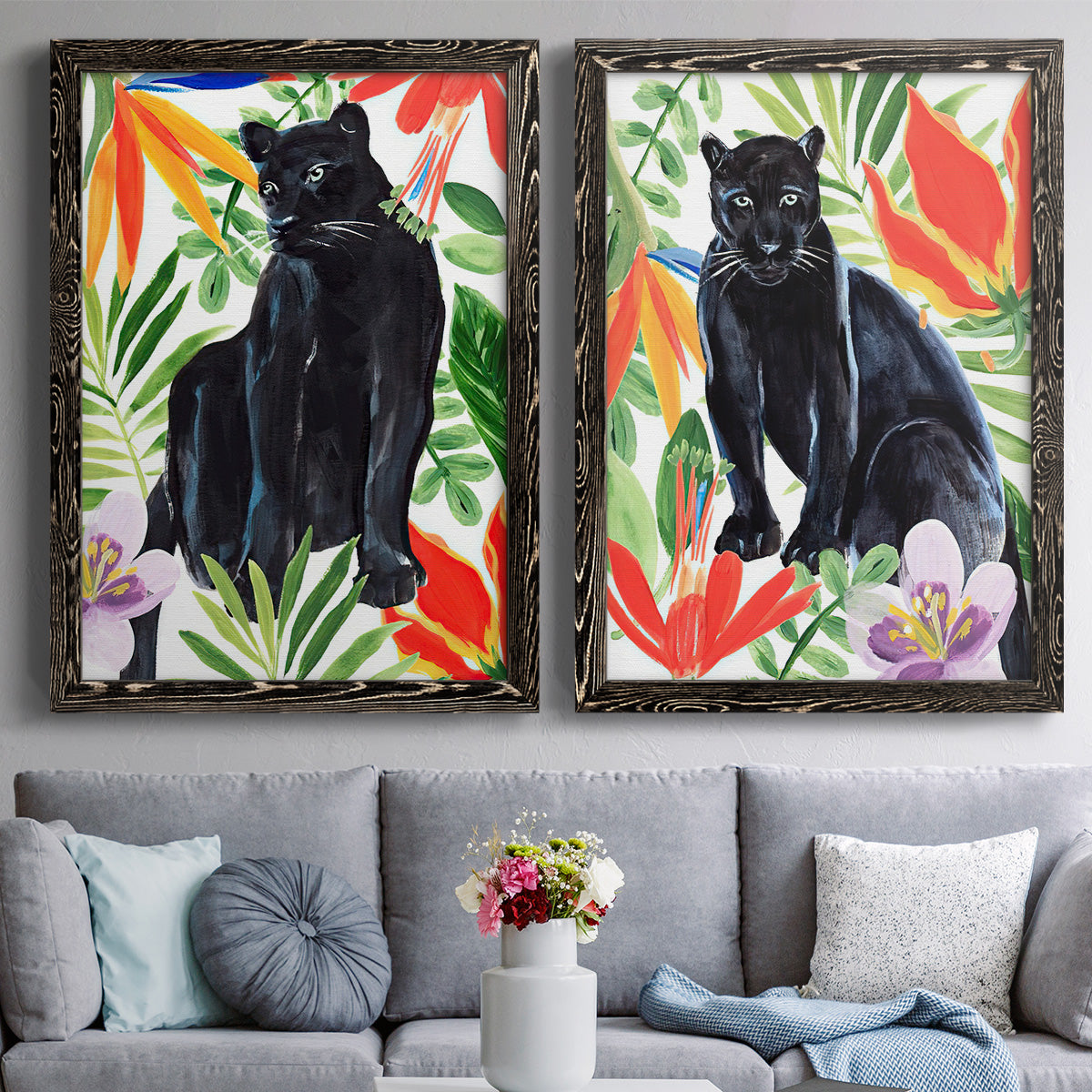 Panther's Paradise I - Premium Framed Canvas 2 Piece Set - Ready to Hang