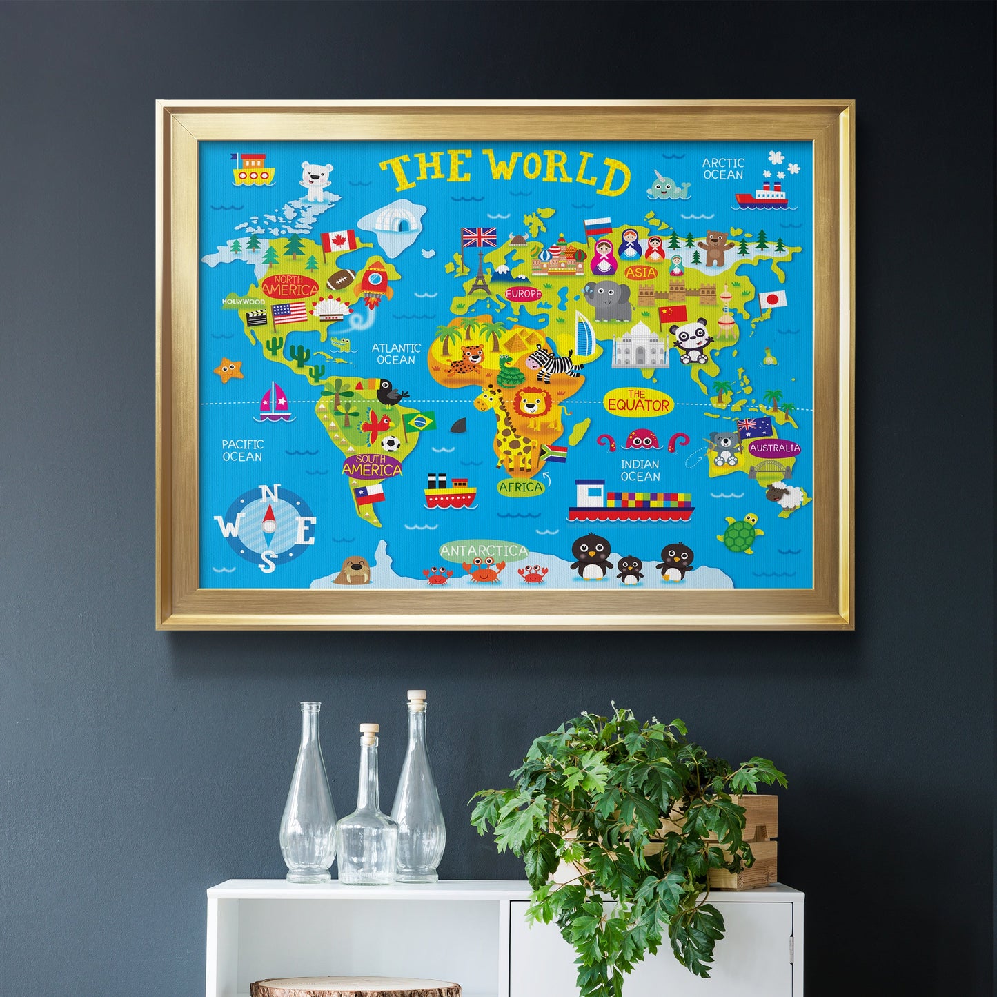 World Map Premium Classic Framed Canvas - Ready to Hang