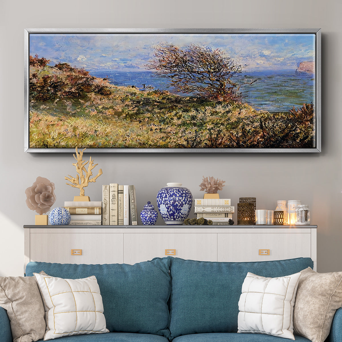 On the Cliff at Fecamp, 1881 - Floater Framed Canvas Print