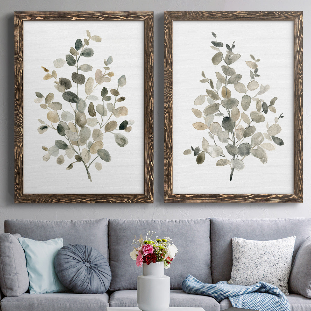 Neutral Eucalyptus I - Premium Framed Canvas 2 Piece Set - Ready to Hang