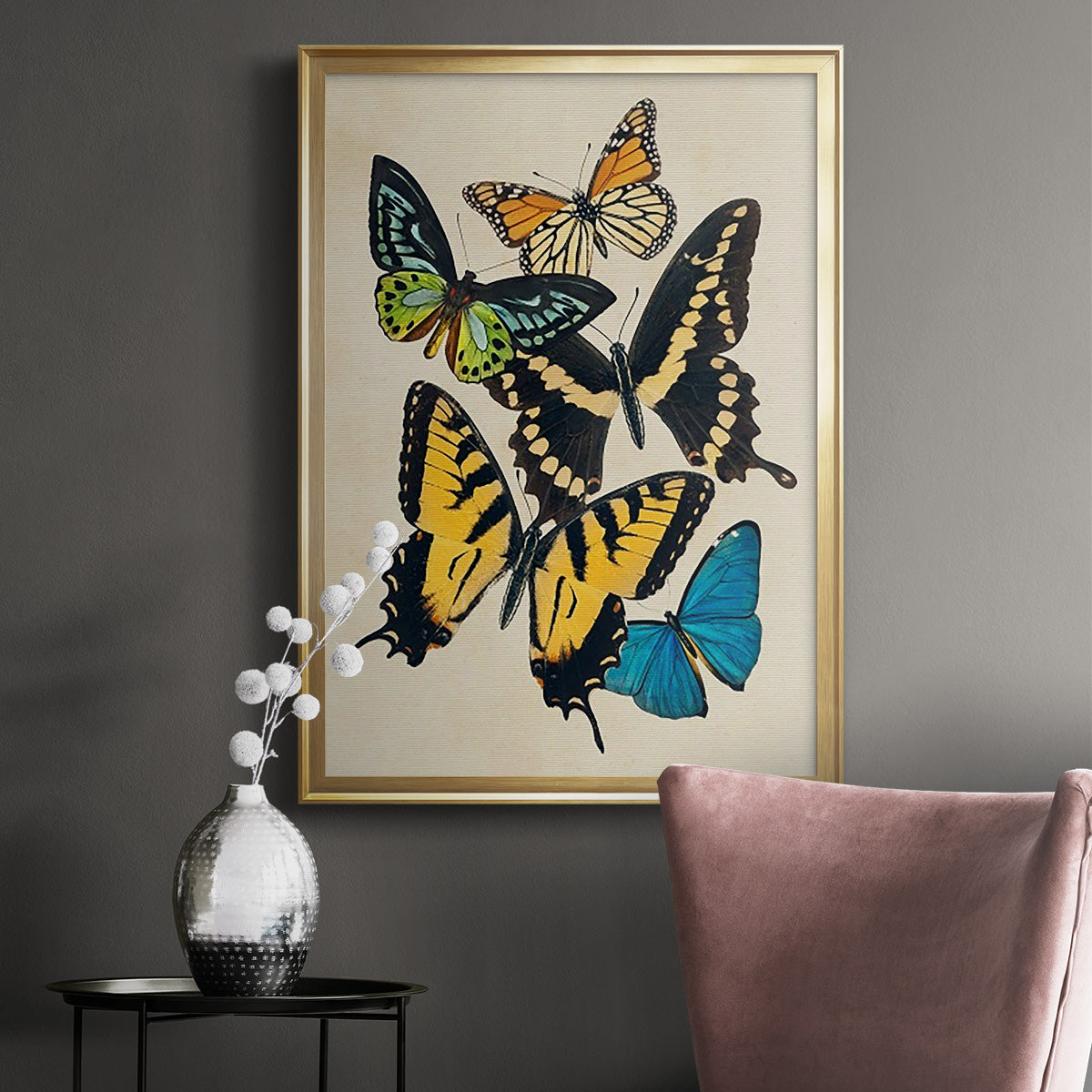 Collaged Butterflies II - Modern Framed Canvas Print