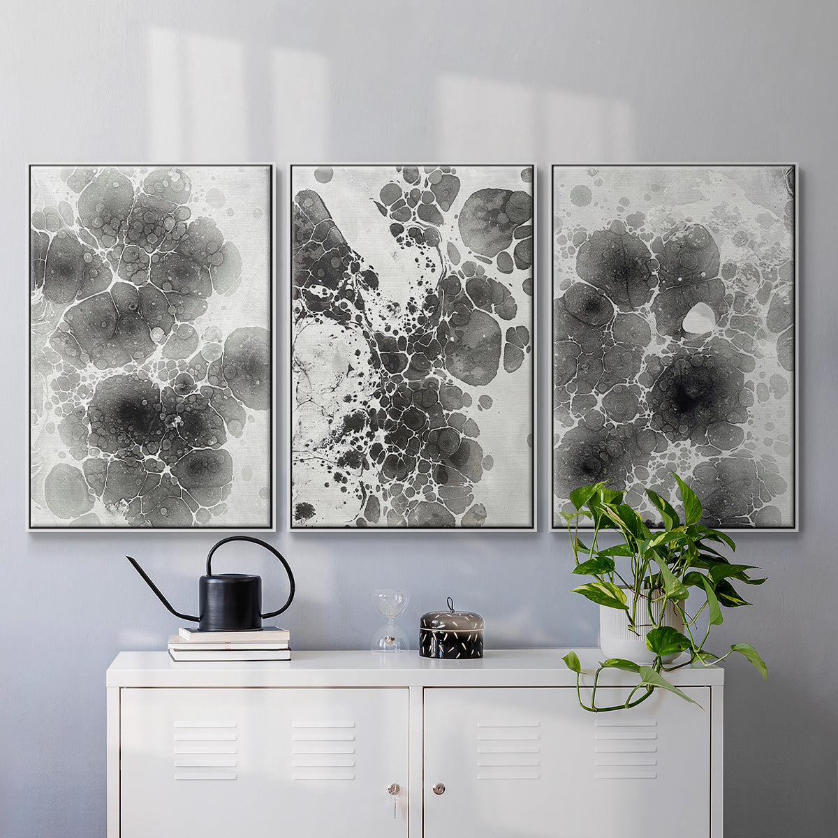 Marbling I - Framed Premium Gallery Wrapped Canvas L Frame 3 Piece Set - Ready to Hang