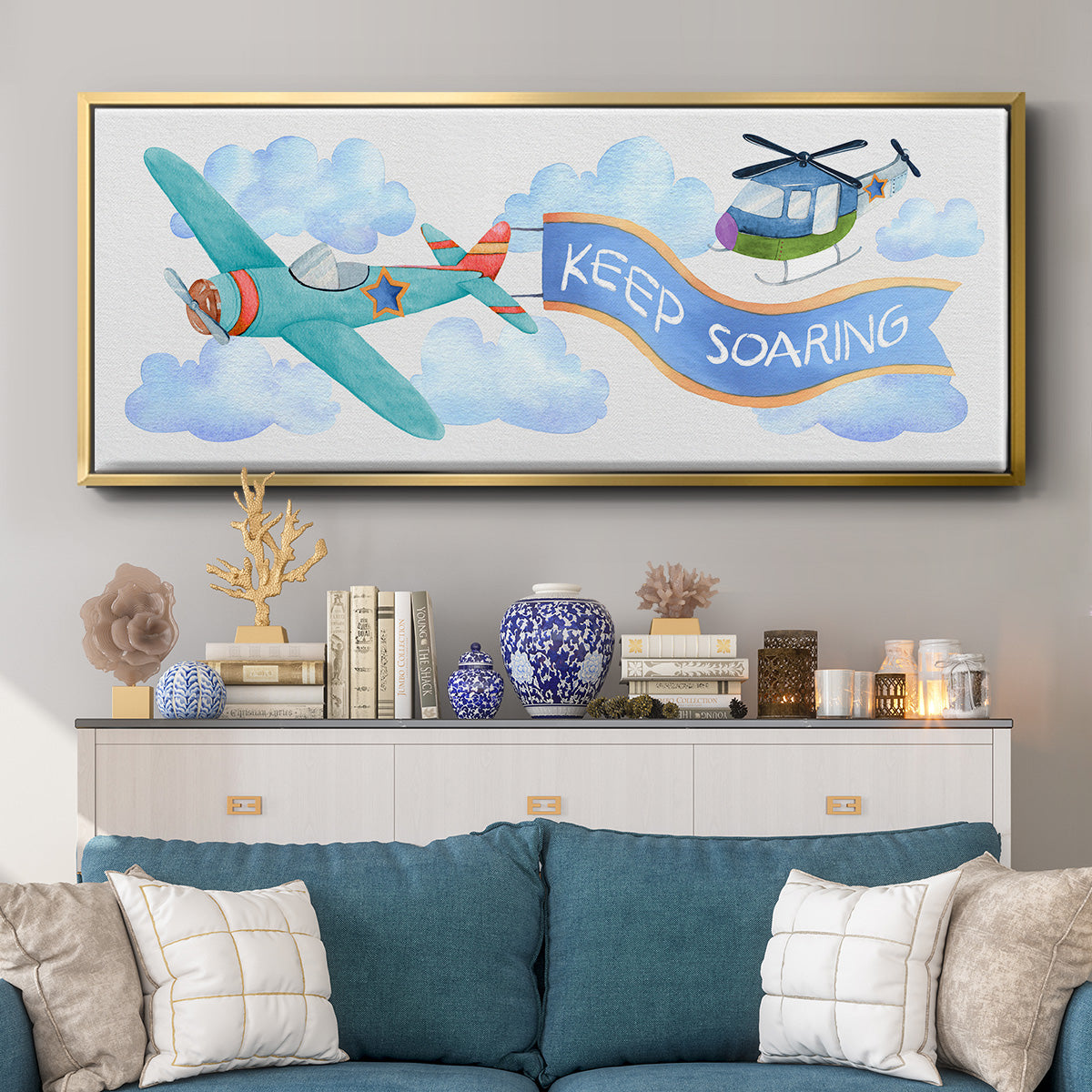 Soar Airplane - Floater Framed Canvas Print