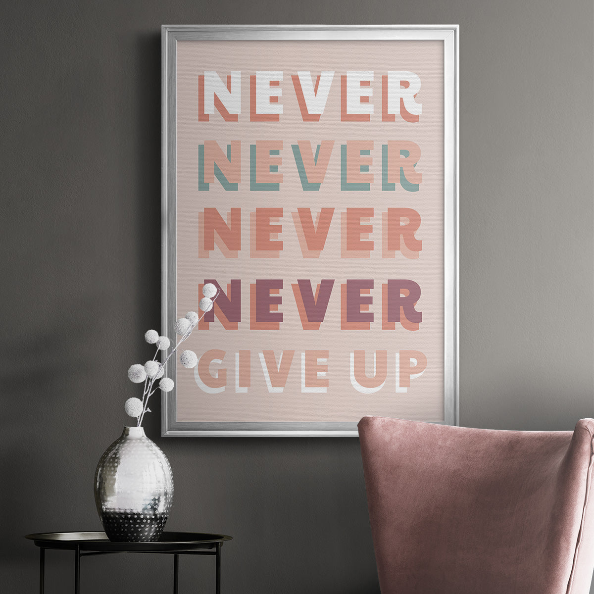 Never Give Up - Modern Framed Canvas Print