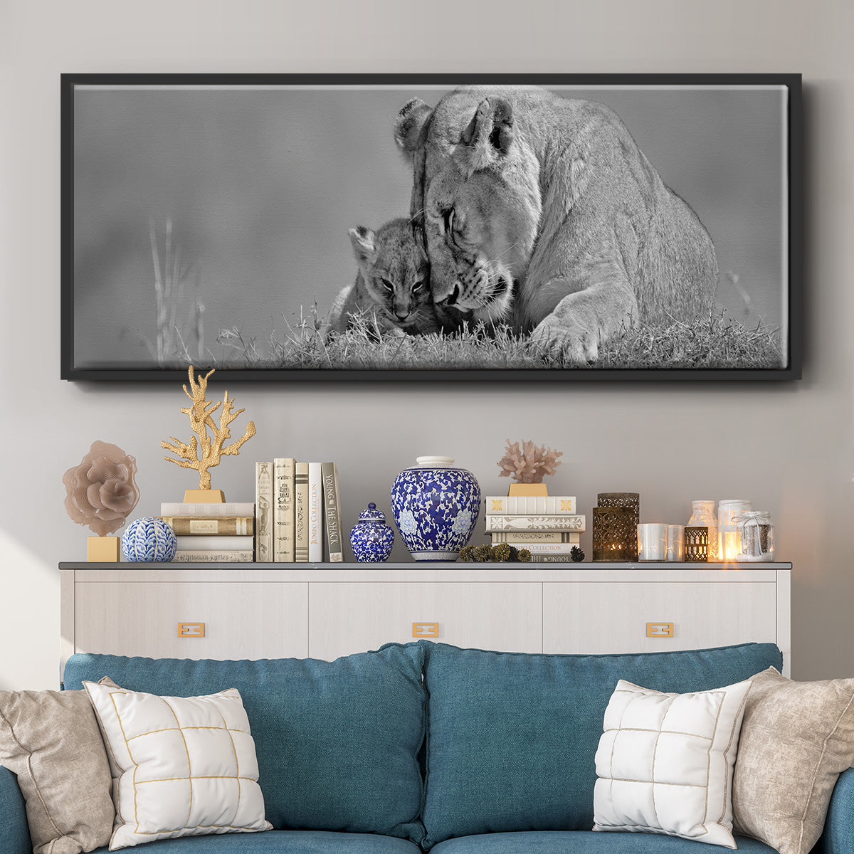Lioness Love - Floater Framed Canvas Print