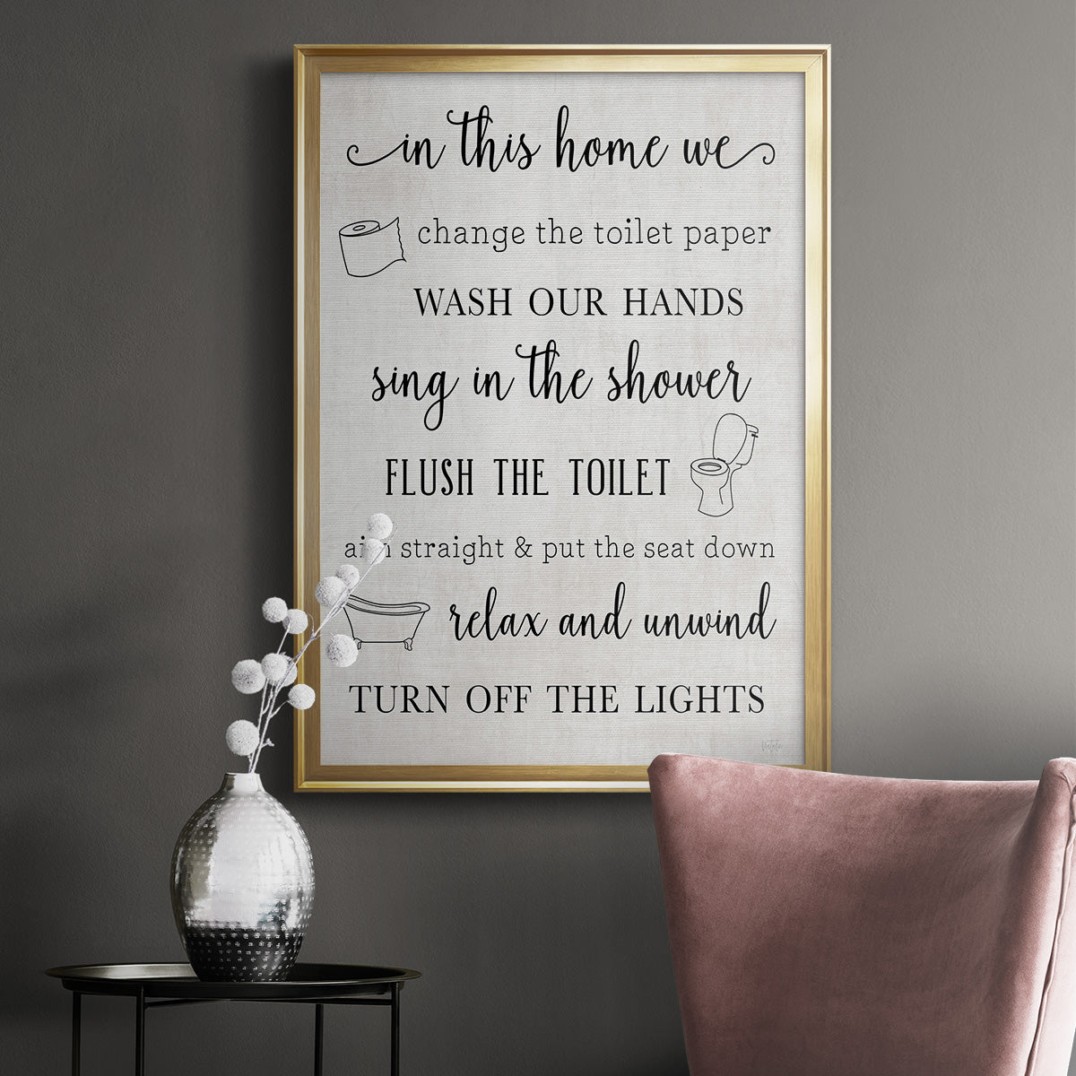 In This Bathroom - Modern Framed Canvas Print