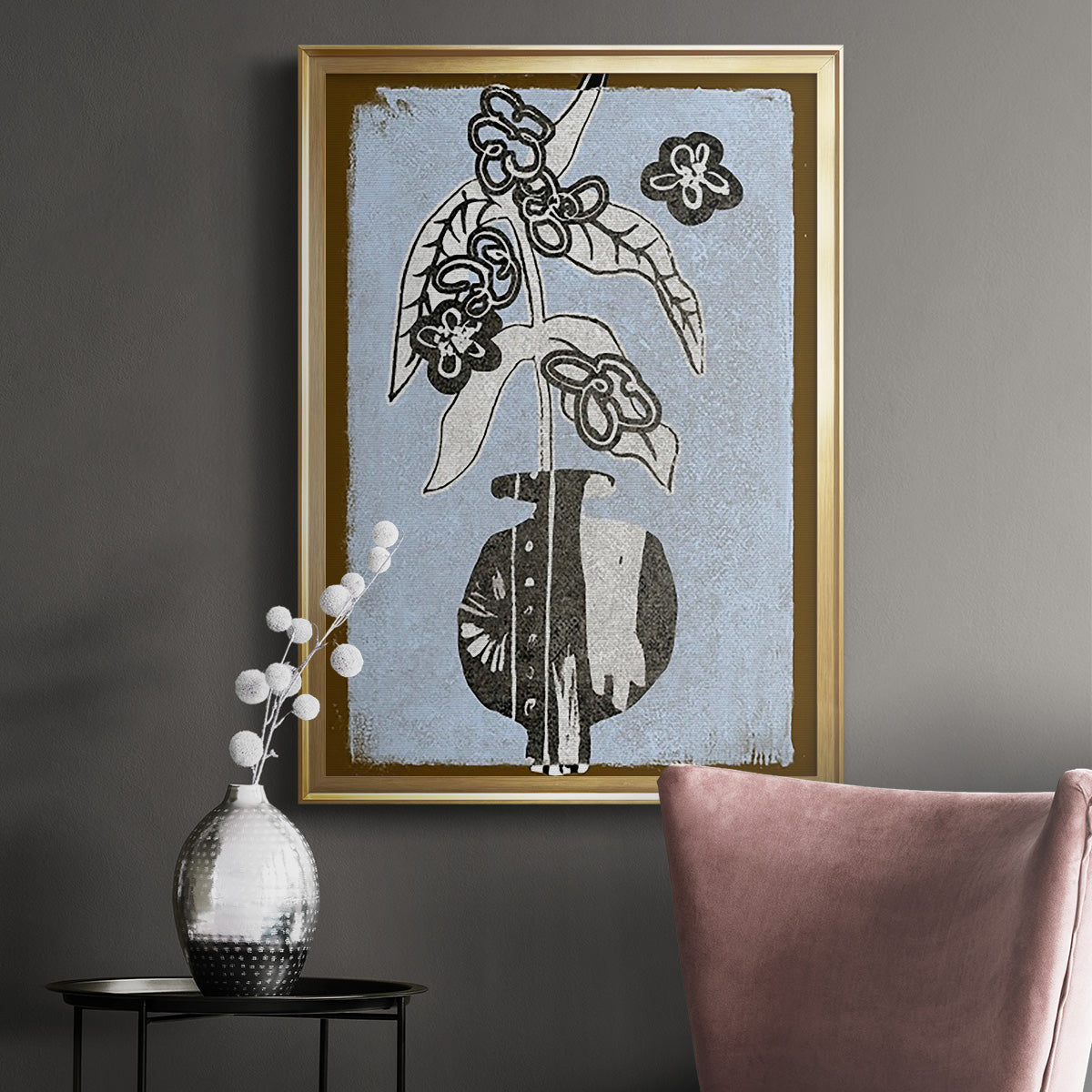 Graphic Flowers in Vase IV - Modern Framed Canvas Print