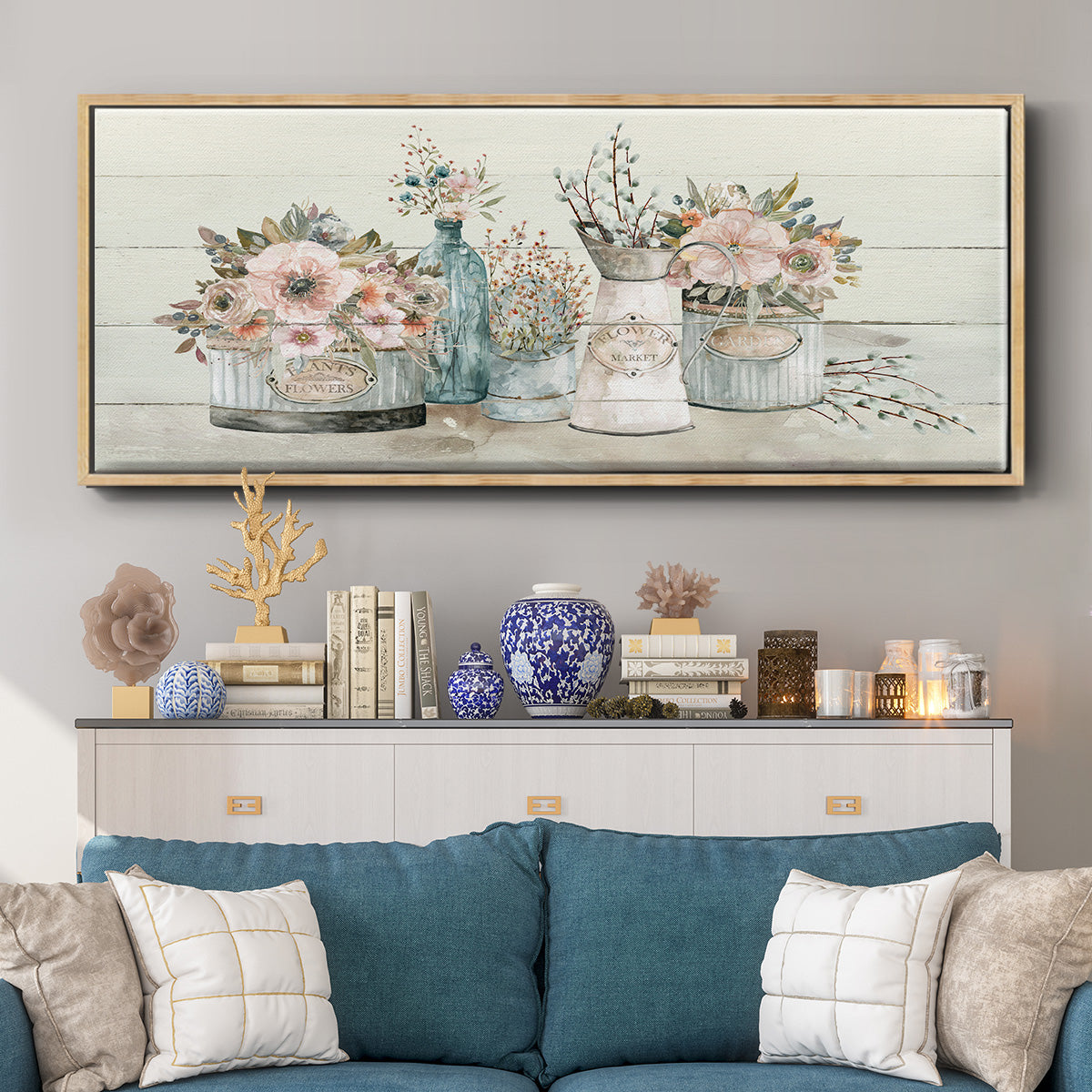 Flower Market - Floater Framed Canvas Print