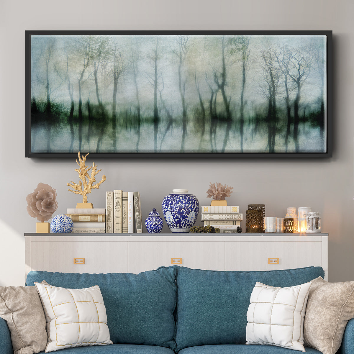Mirrored Pond - Floater Framed Canvas Print