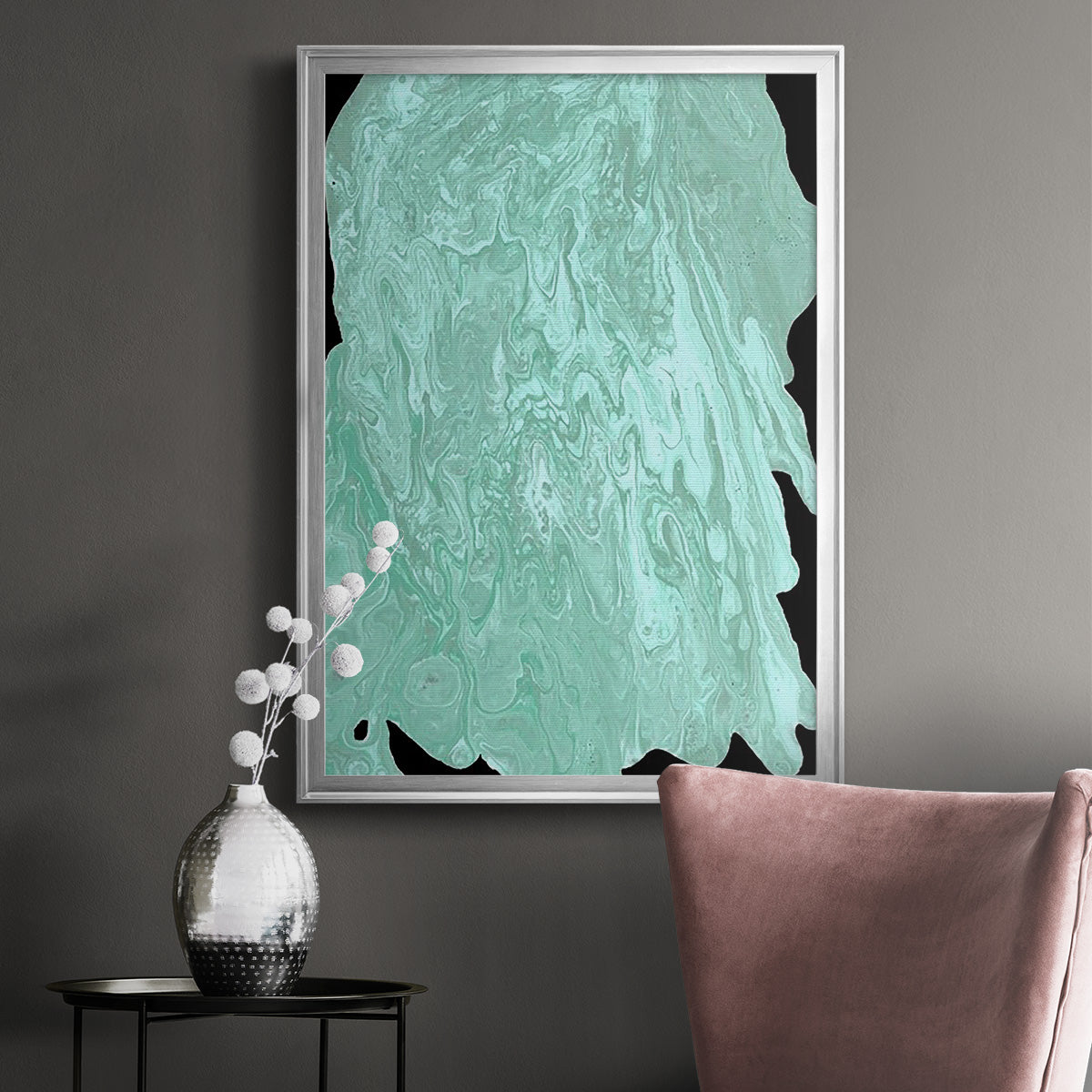 Teal Cascade II - Modern Framed Canvas Print