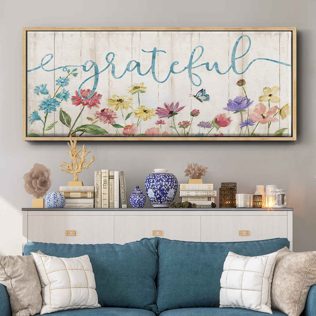 Grateful Sentiment Spring Wildflower Garden - Floater Framed Canvas Print