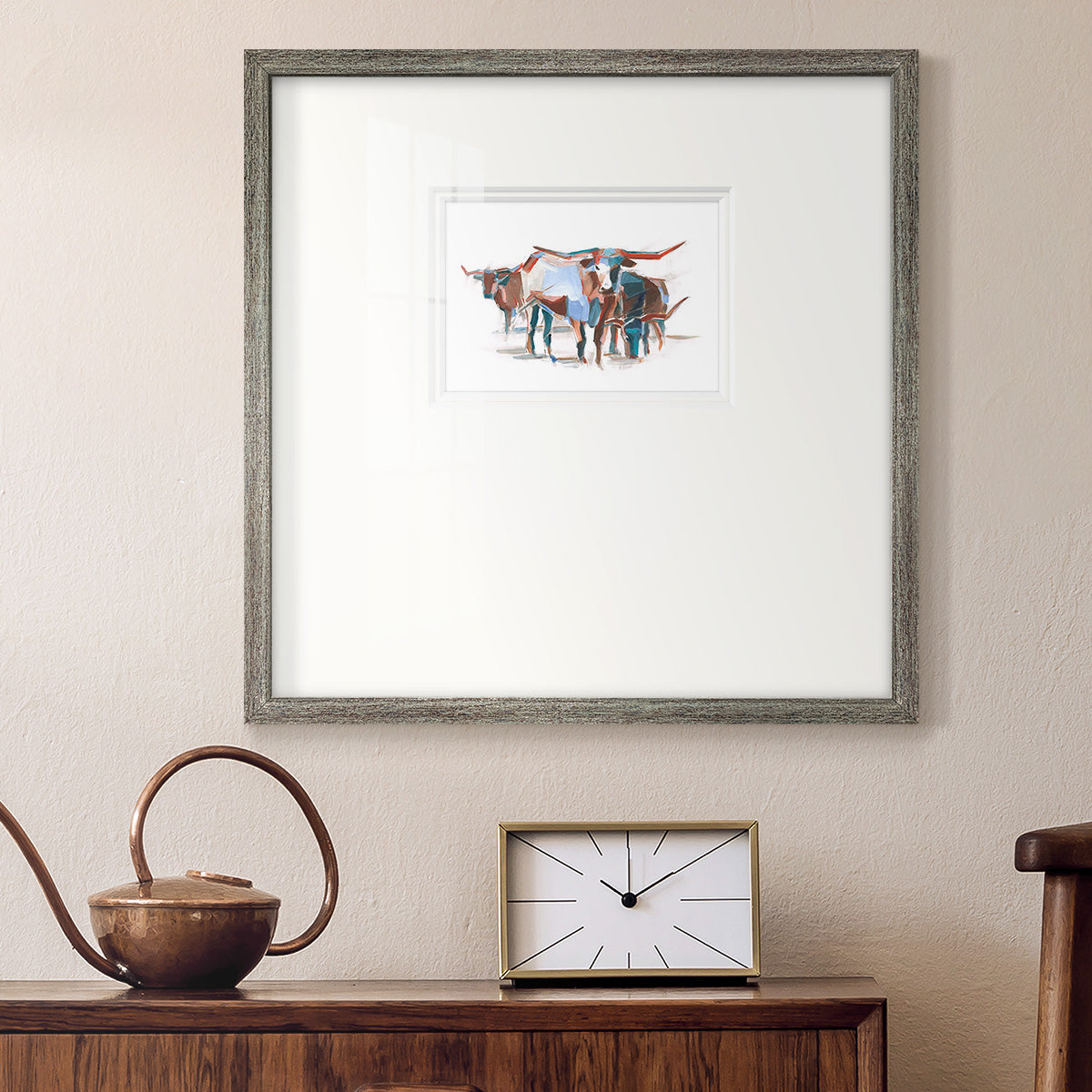 Modern Longhorns II Premium Framed Print Double Matboard