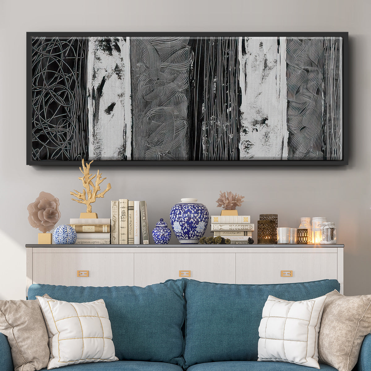 Printed Brushed Nickel Abstract I - Floater Framed Canvas Print