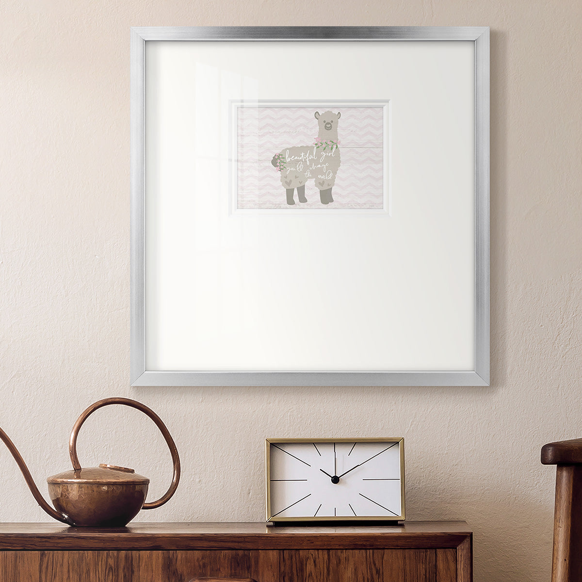 Floral Llama Premium Framed Print Double Matboard