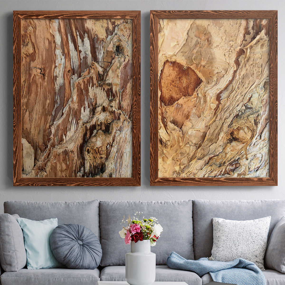 Tree Texture Triptych I - Premium Framed Canvas 2 Piece Set - Ready to Hang