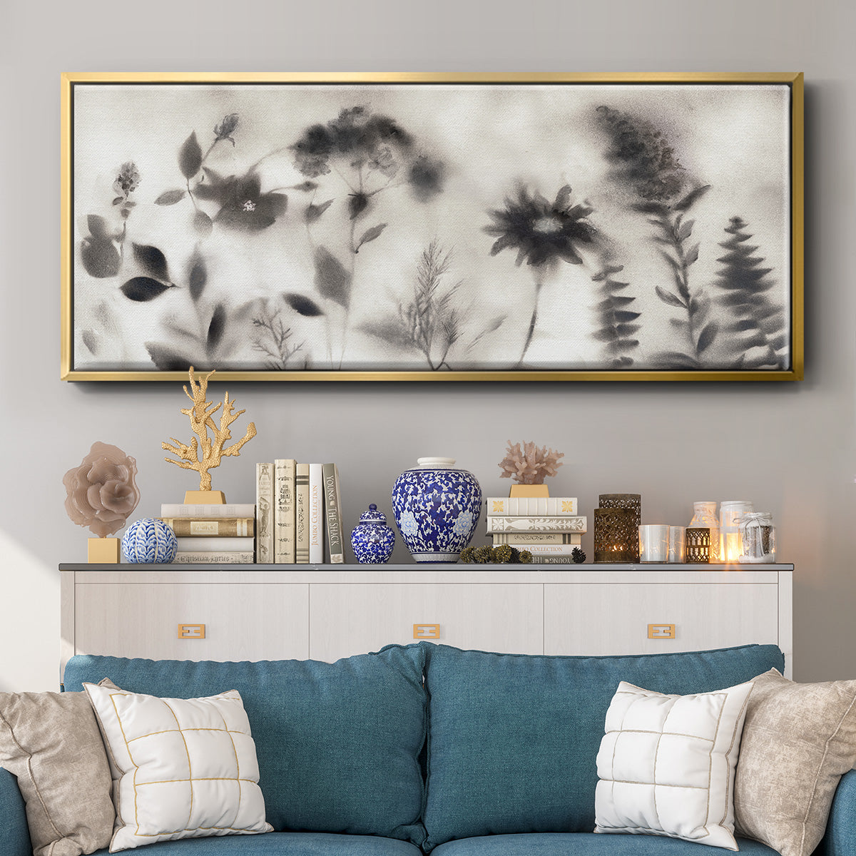 Misty Wildflower Morning - Floater Framed Canvas Print